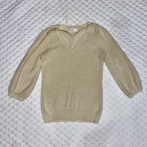 New York & Company Women's Medium Gold Ribbed V-Neck Sweater